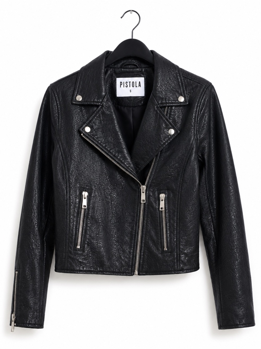 Pistola Black Faux Leather Moto Jacket Size S